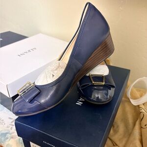 Cole Haan Women's Navy Wedge Shoes with Buckle